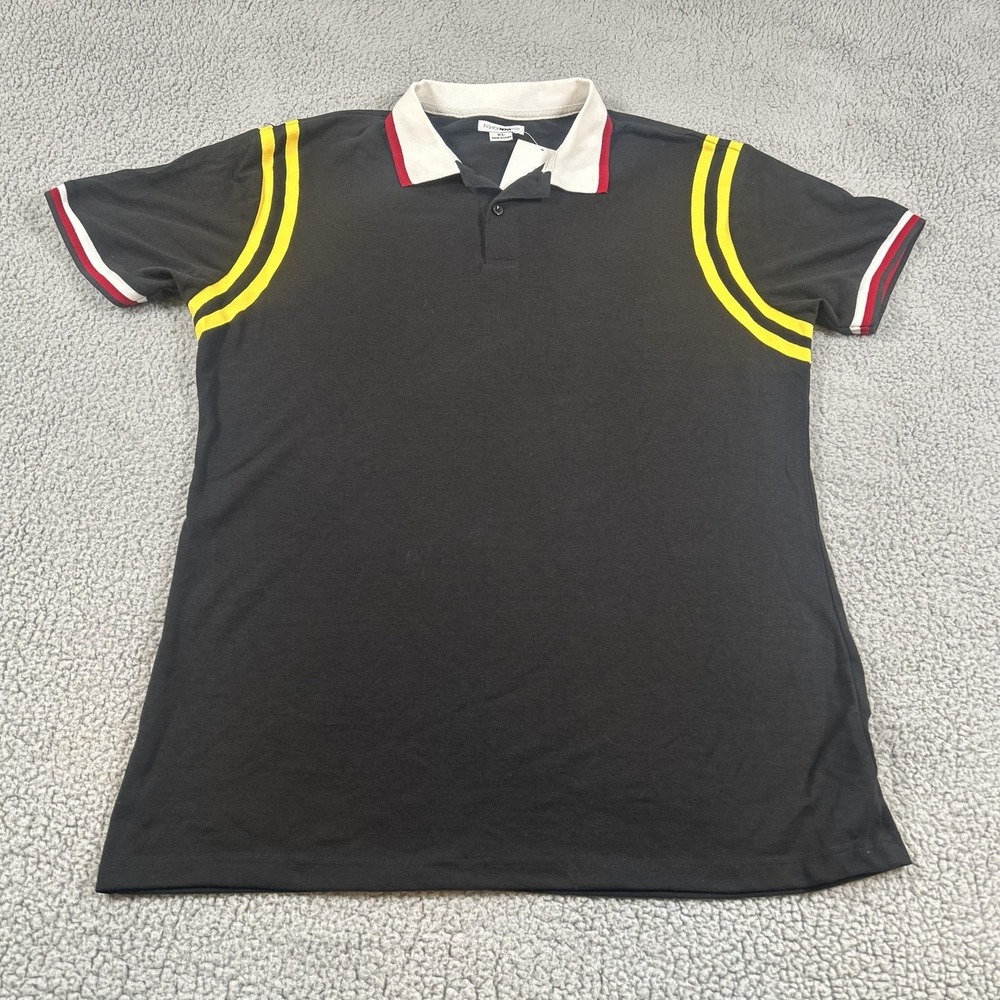 Fashion Nova Tristan Polo Shirt Mens XL Black Yellow Stripe Short Sleeve Casual